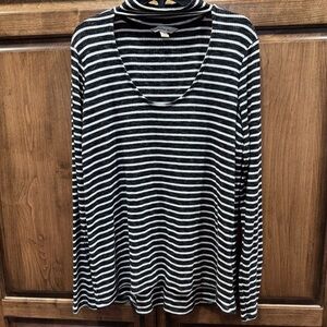 Black and white striped scoop‎ neck collar longsleeve top blouse M Calvin Klein